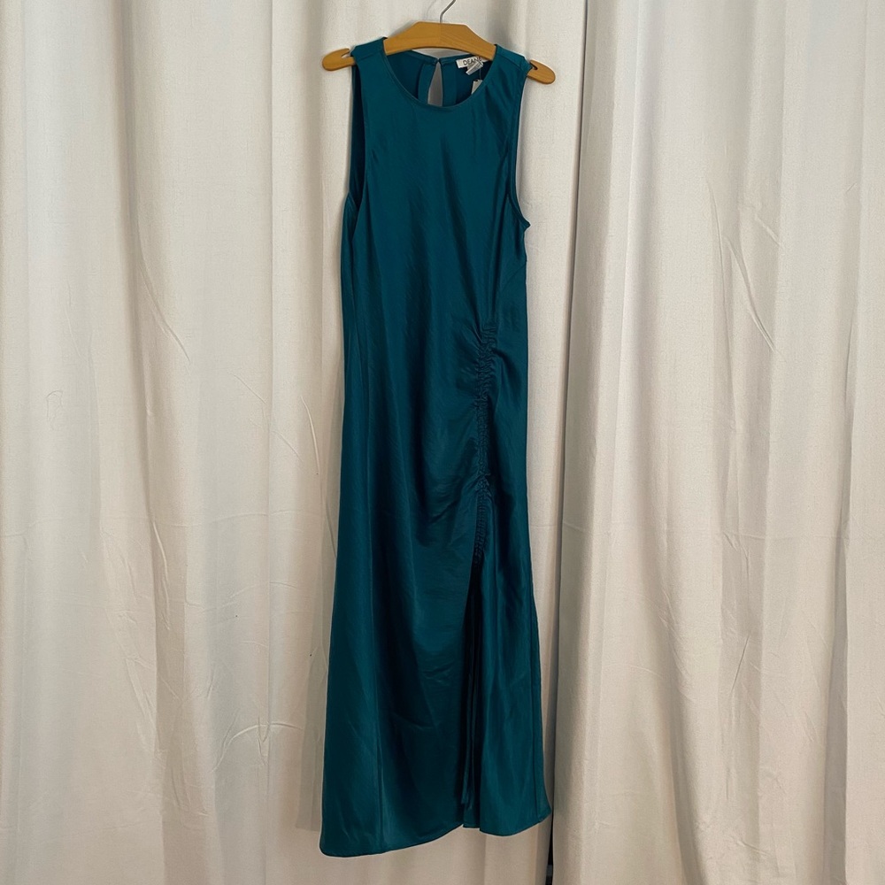 Sleeveless Teal Midi Dress with Side Ruched Detail